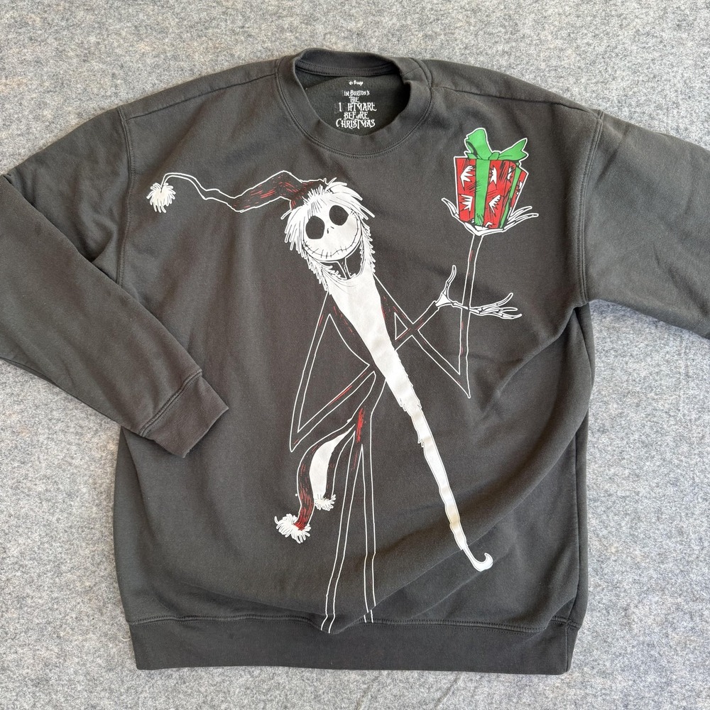 Disney Nightmare Before Christmas Sweatshirt Unisex Large Black Jack Skellington - Picture 1 of 5